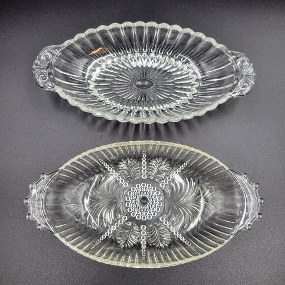 Glass Serving Trays Plates Set Of 2 Clear Vintage Charcuterie Serving Oval Read - Picture 2 of 11